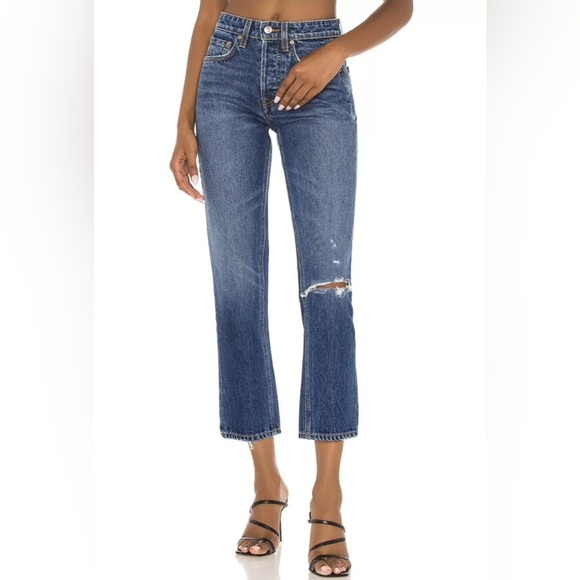 GRLFRND  Blue high Rise Straight Crop Denim size 28 100% cotton - Picture 1 of 11